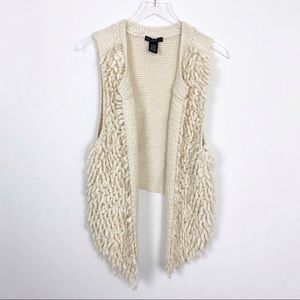 Design History Nubby Fringe Open Sweater Vest Sz L